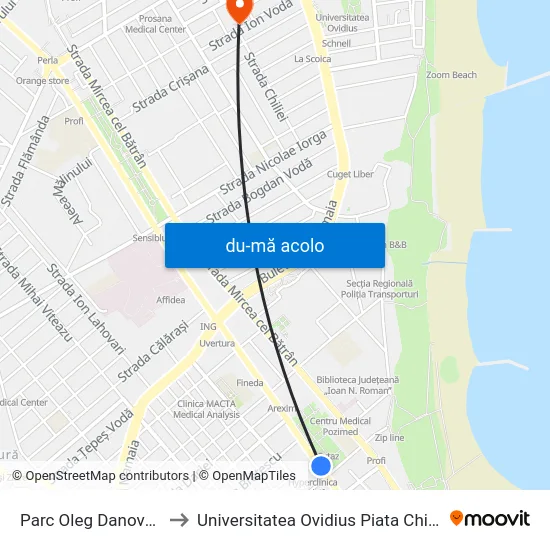 Harta de Parc Oleg Danovski către Universitatea Ovidius Piata Chiliei