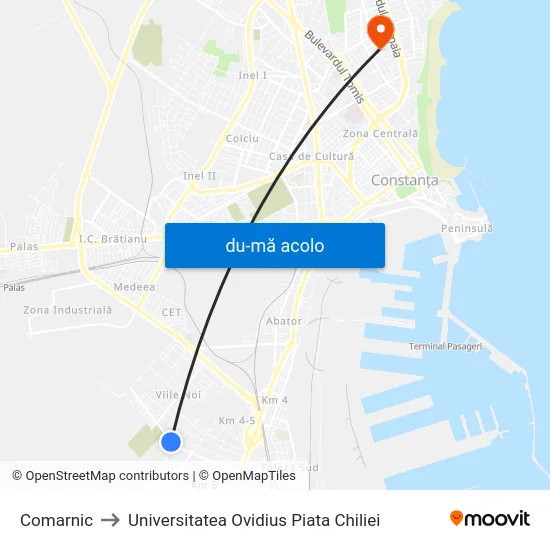 Harta de Comarnic către Universitatea Ovidius Piata Chiliei