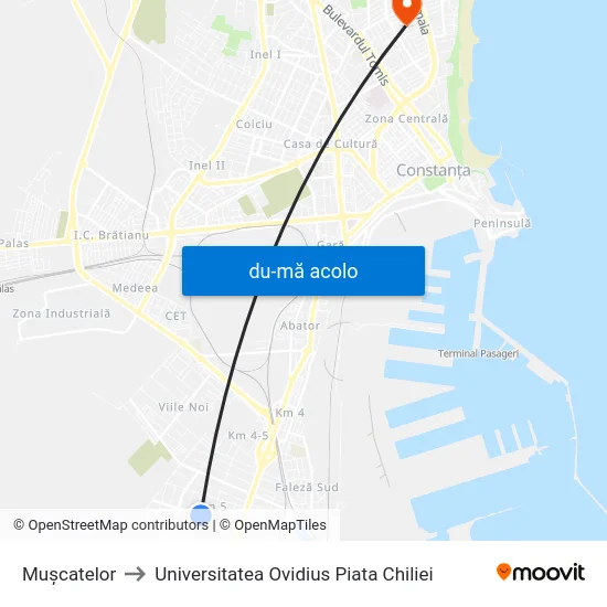 Harta de Mușcatelor către Universitatea Ovidius Piata Chiliei