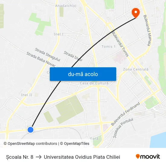 Harta de Școala Nr. 8 către Universitatea Ovidius Piata Chiliei