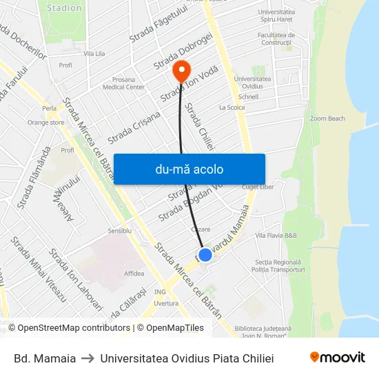 Harta de Bd. Mamaia către Universitatea Ovidius Piata Chiliei