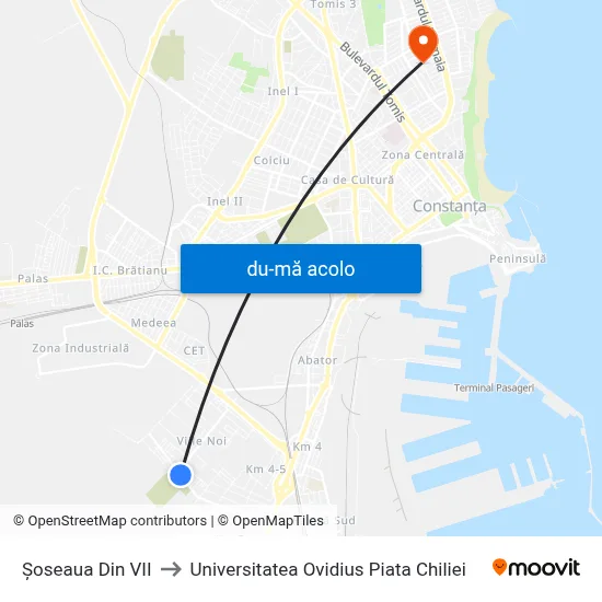 Harta de Șoseaua Din VII către Universitatea Ovidius Piata Chiliei