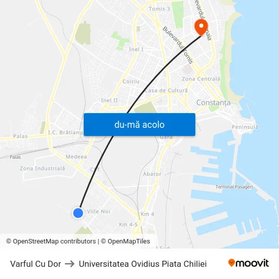 Harta de Varful Cu Dor către Universitatea Ovidius Piata Chiliei