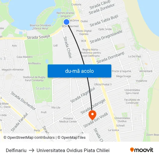 Harta de Delfinariu către Universitatea Ovidius Piata Chiliei