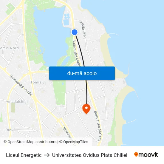 Harta de Liceul Energetic către Universitatea Ovidius Piata Chiliei