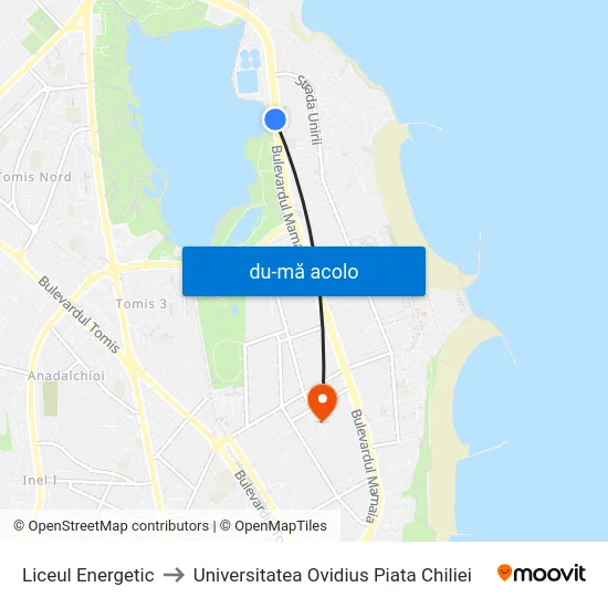 Harta de Liceul Energetic către Universitatea Ovidius Piata Chiliei