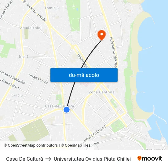 Harta de Casa De Cultură către Universitatea Ovidius Piata Chiliei