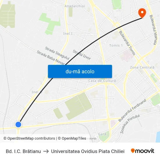 Harta de Bd. I.C. Brătianu către Universitatea Ovidius Piata Chiliei