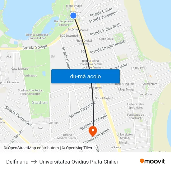 Harta de Delfinariu către Universitatea Ovidius Piata Chiliei