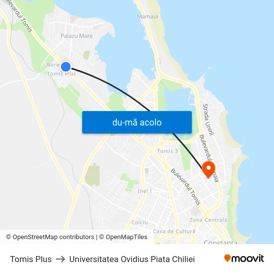 Harta de Tomis Plus către Universitatea Ovidius Piata Chiliei