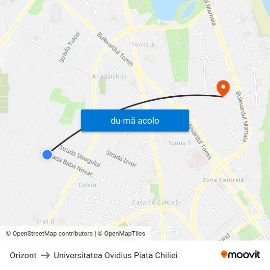 Harta de Orizont către Universitatea Ovidius Piata Chiliei