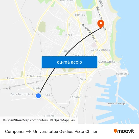 Harta de Cumpenei către Universitatea Ovidius Piata Chiliei