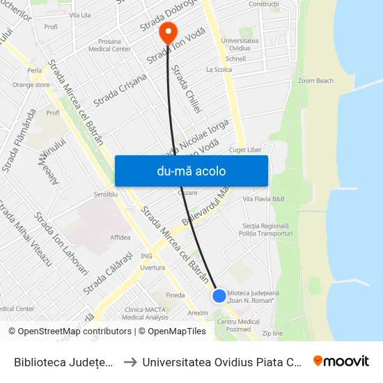 Harta de Biblioteca Județeană către Universitatea Ovidius Piata Chiliei