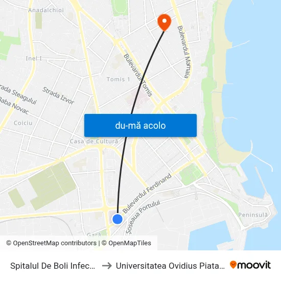 Harta de Spitalul De Boli Infecțioase către Universitatea Ovidius Piata Chiliei