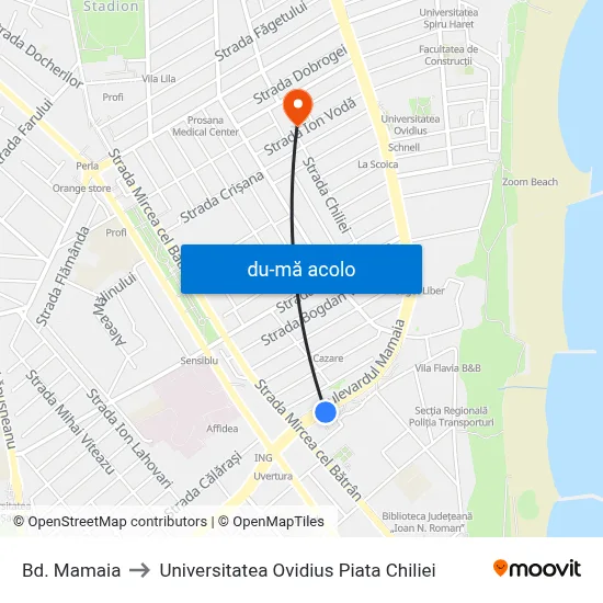 Harta de Bd. Mamaia către Universitatea Ovidius Piata Chiliei