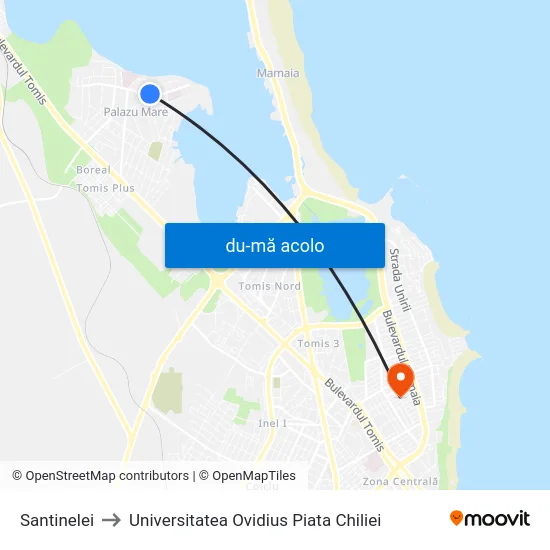 Harta de Santinelei către Universitatea Ovidius Piata Chiliei