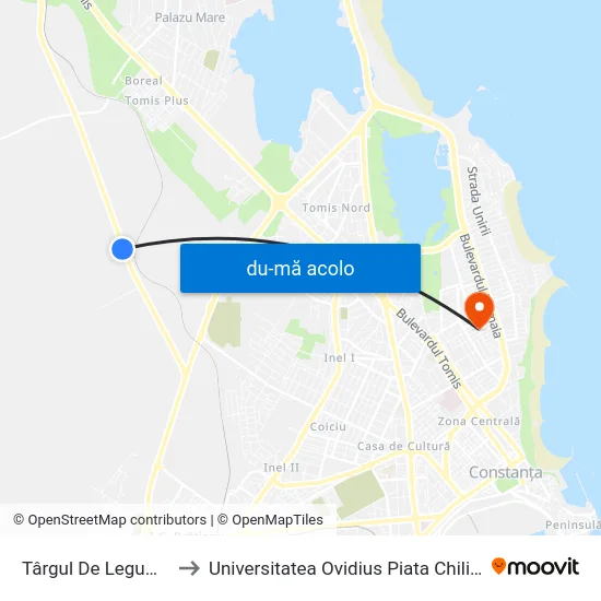 Harta de Târgul De Legume către Universitatea Ovidius Piata Chiliei