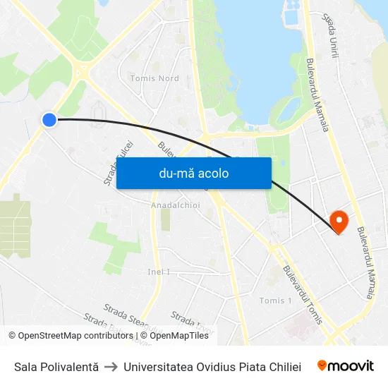 Harta de Sala Polivalentă către Universitatea Ovidius Piata Chiliei