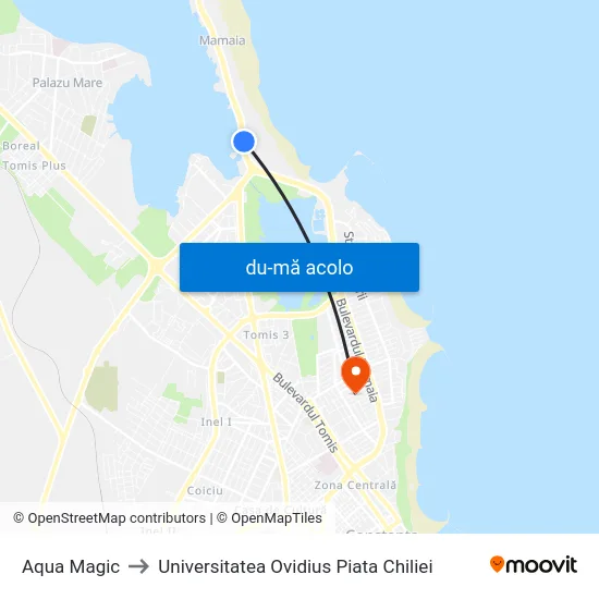 Harta de Aqua Magic către Universitatea Ovidius Piata Chiliei