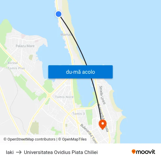 Harta de Iaki către Universitatea Ovidius Piata Chiliei