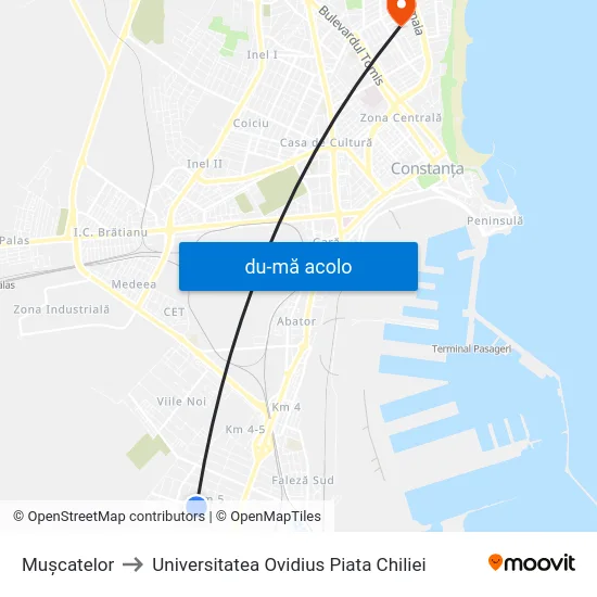 Harta de Mușcatelor către Universitatea Ovidius Piata Chiliei