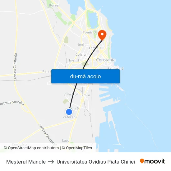 Harta de Meșterul Manole către Universitatea Ovidius Piata Chiliei