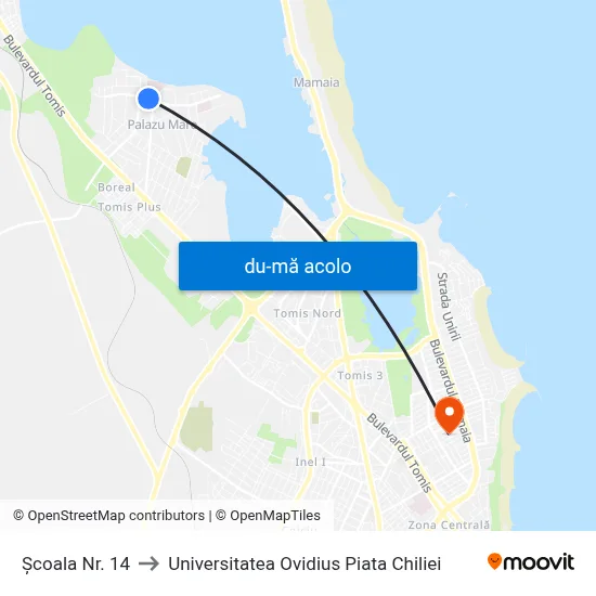 Harta de Școala Nr. 14 către Universitatea Ovidius Piata Chiliei