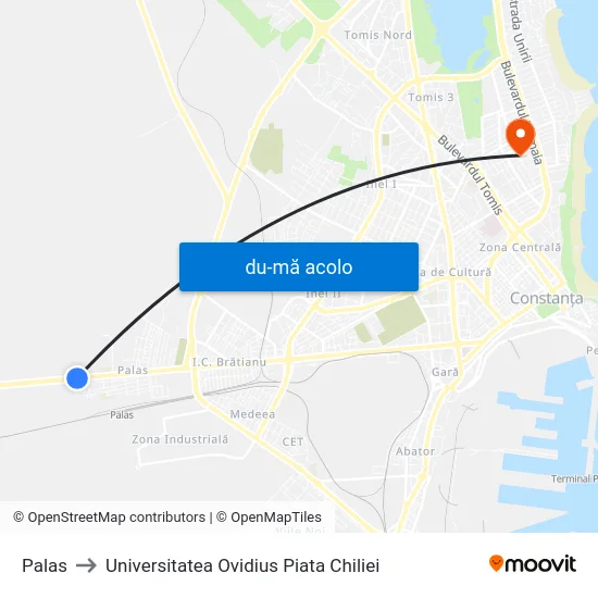 Harta de Palas către Universitatea Ovidius Piata Chiliei