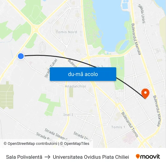 Harta de Sala Polivalentă către Universitatea Ovidius Piata Chiliei