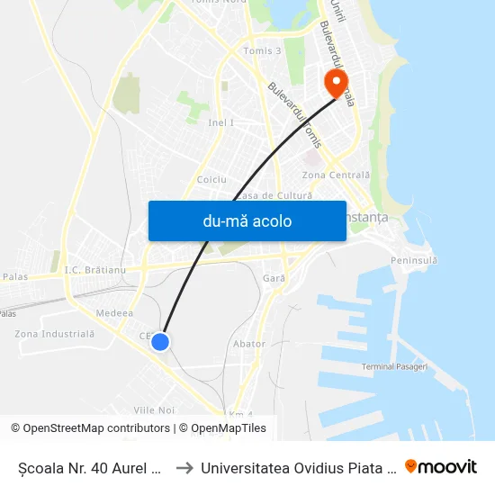 Harta de Școala Nr. 40 Aurel Vlaicu către Universitatea Ovidius Piata Chiliei