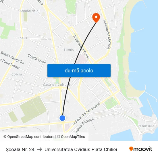 Harta de Școala Nr. 24 către Universitatea Ovidius Piata Chiliei