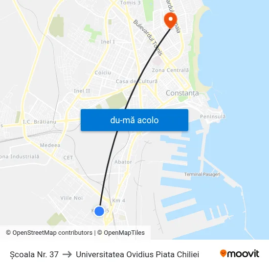 Harta de Școala Nr. 37 către Universitatea Ovidius Piata Chiliei