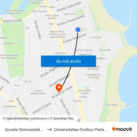 Harta de Şcoala Gimnazială Nr. 3 către Universitatea Ovidius Piata Chiliei