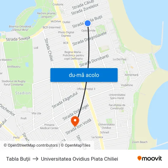 Harta de Tabla Buţii către Universitatea Ovidius Piata Chiliei