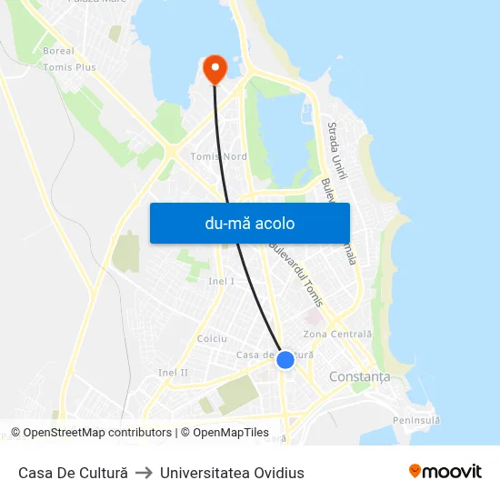 Harta de Casa De Cultură către Universitatea Ovidius