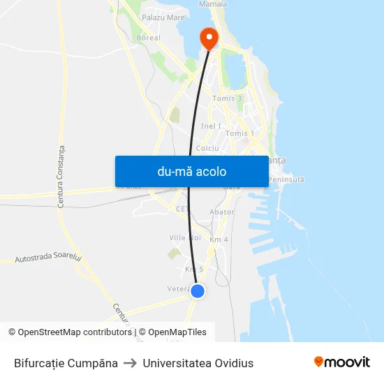 Harta de Bifurcație Cumpăna către Universitatea Ovidius