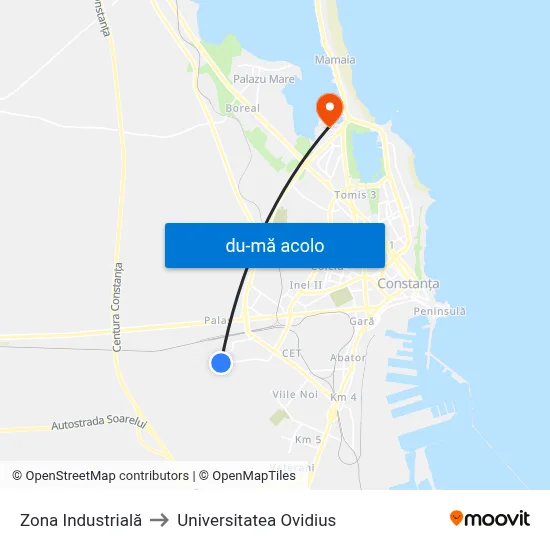 Harta de Zona Industrială către Universitatea Ovidius