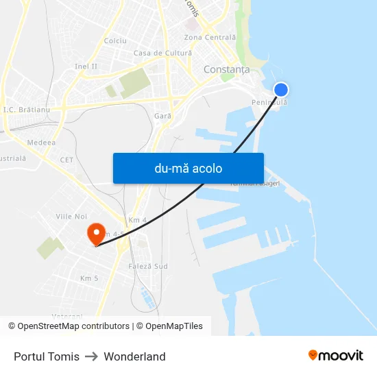 Harta de Portul Tomis către Wonderland