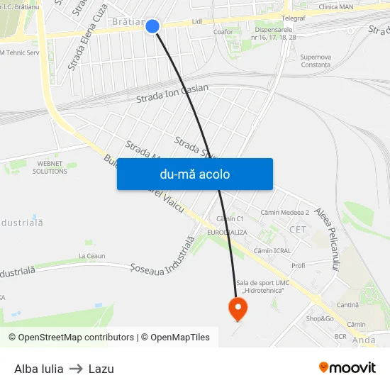 Harta de Alba Iulia către Lazu