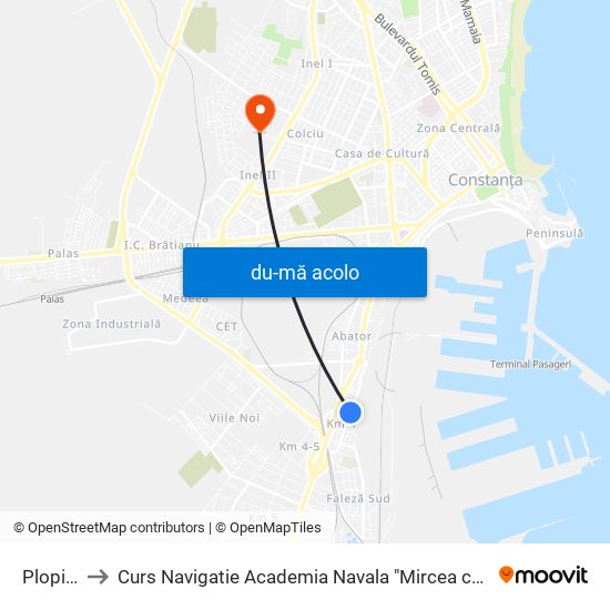 Harta de Plopilor către Curs Navigatie Academia Navala "Mircea cel Batran"