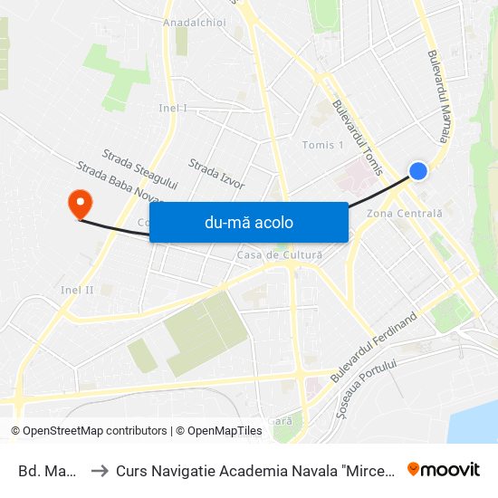 Harta de Bd. Mamaia către Curs Navigatie Academia Navala "Mircea cel Batran"