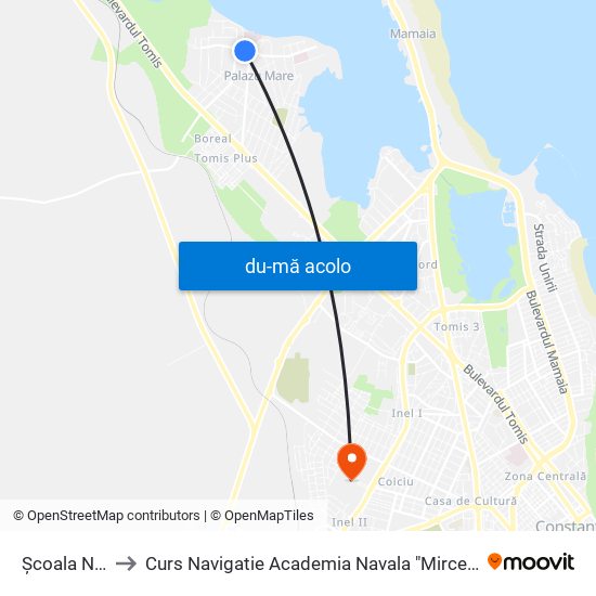 Harta de Școala Nr. 14 către Curs Navigatie Academia Navala "Mircea cel Batran"