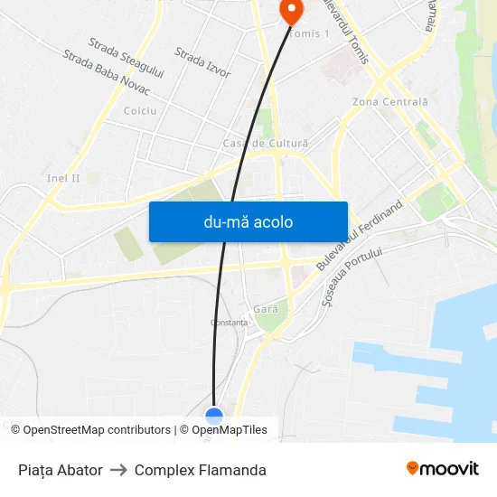 Harta de Piața Abator către Complex Flamanda