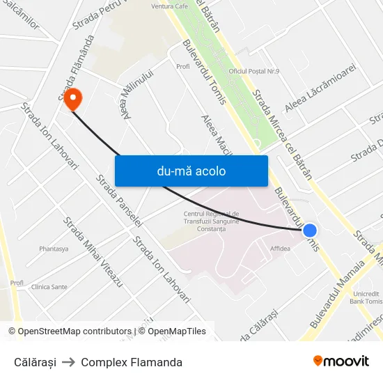 Harta de Călărași către Complex Flamanda