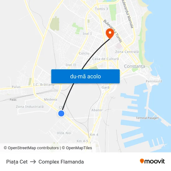 Harta de Piața Cet către Complex Flamanda