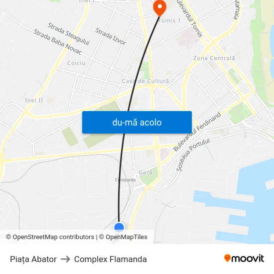 Harta de Piața Abator către Complex Flamanda