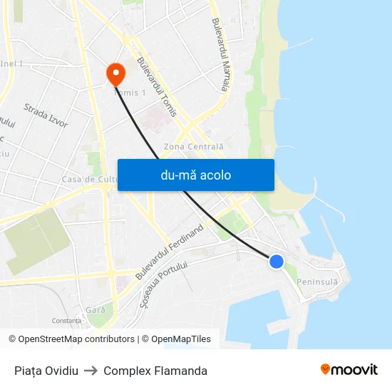 Harta de Piața Ovidiu către Complex Flamanda
