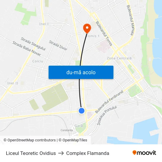Harta de Liceul Teoretic Ovidius către Complex Flamanda
