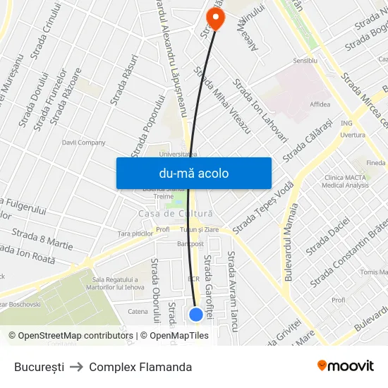 Harta de București către Complex Flamanda