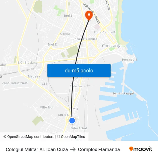 Harta de Colegiul Militar Al. Ioan Cuza către Complex Flamanda